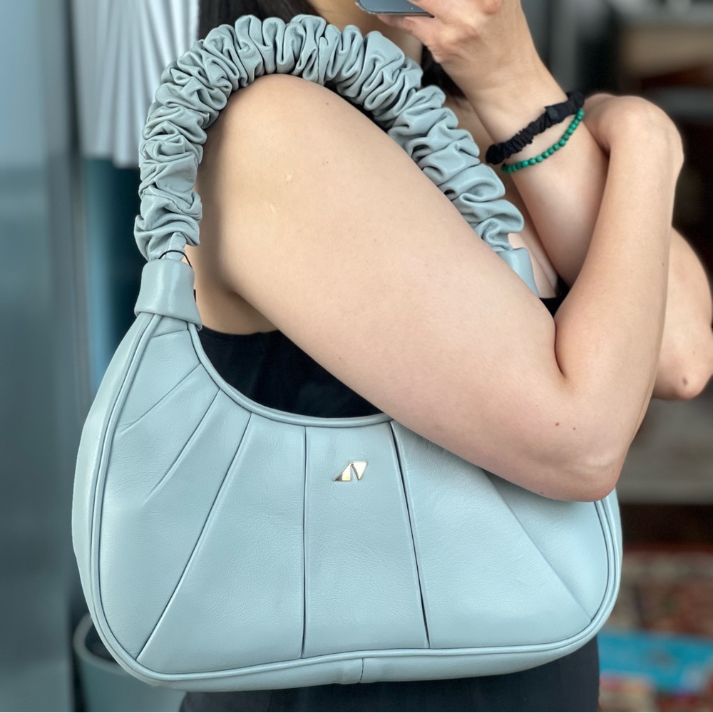 NWT Genuine Leather Light Blue Shoulder Bag